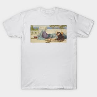 Mischief and Repose by John William Godward T-Shirt